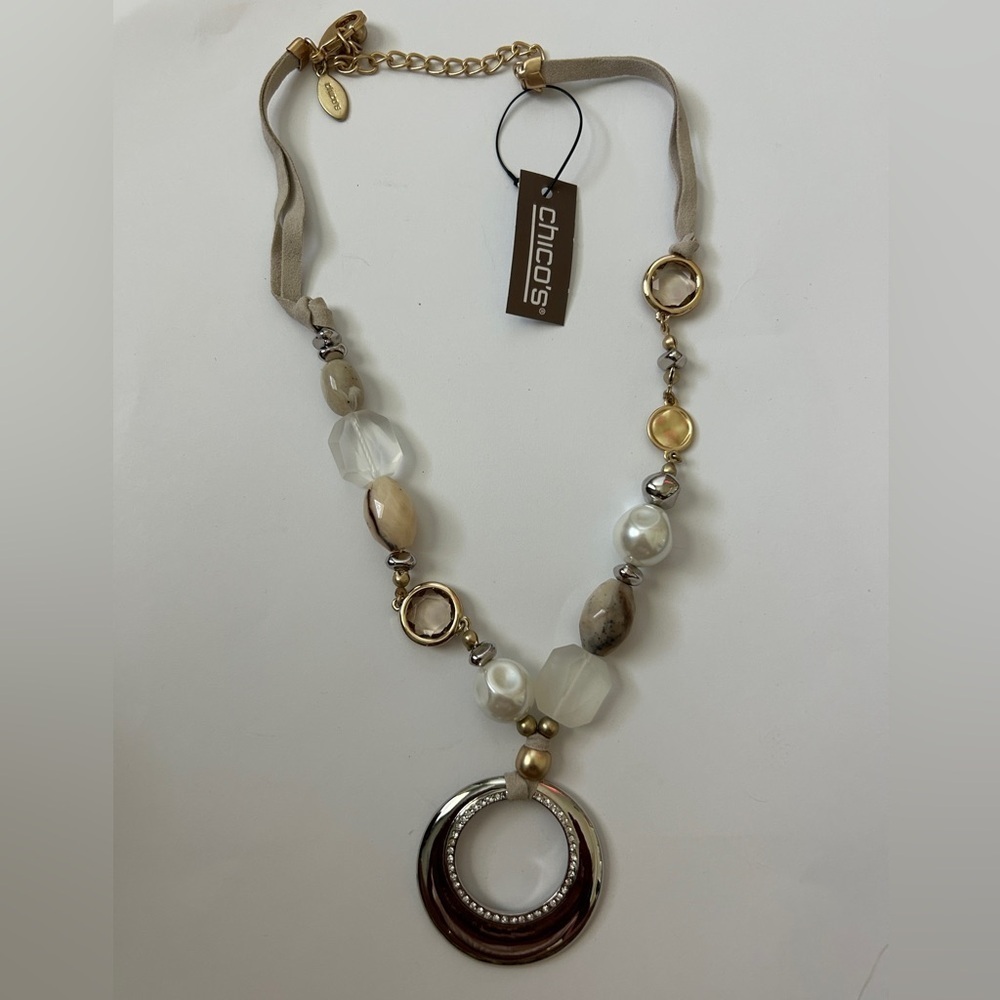 NWT Chico's Gold and Silver Bohemian Necklace with Crescent Pendant